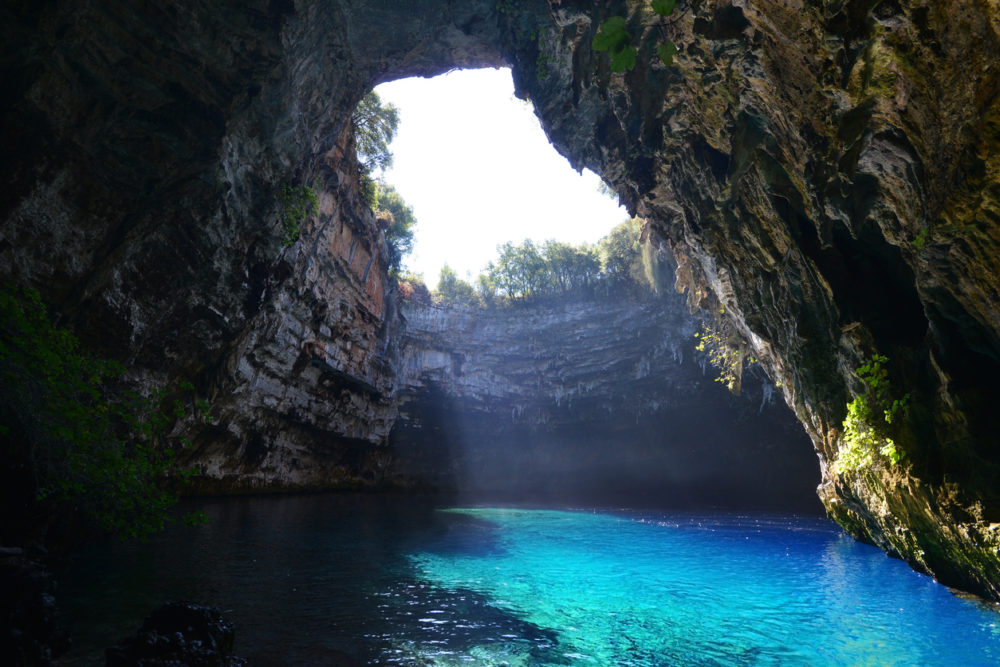 Famous Melissani cave on Kefalonia island, Greece
